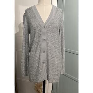Amina Rubinacci Long Cashmere Sweater Cardigan Gray Sequin Size 42 Small US 6